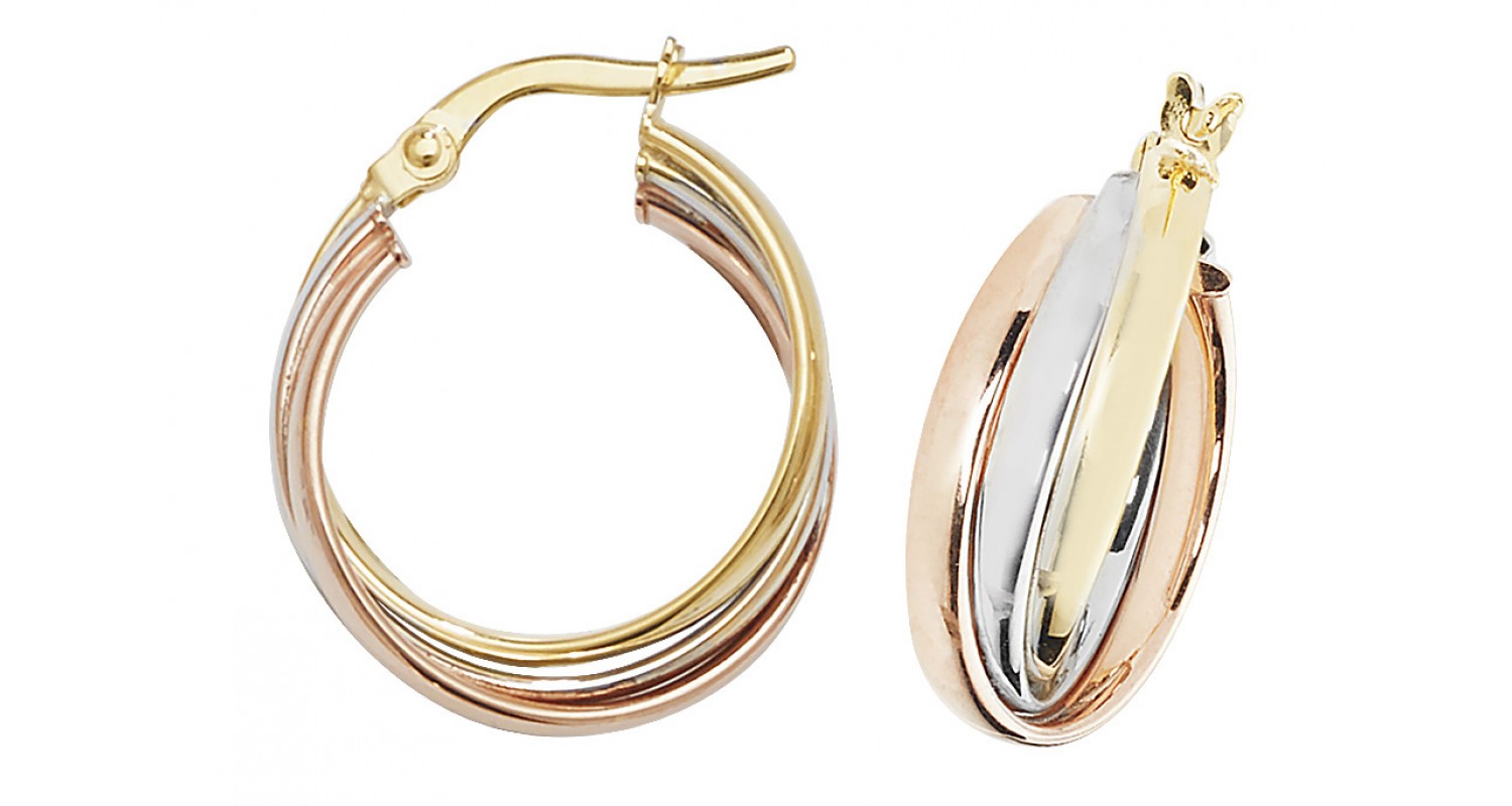 9ct Three Colour Gold Hoop Earrings