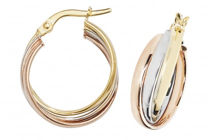 9ct Three Colour Gold Hoop Earrings