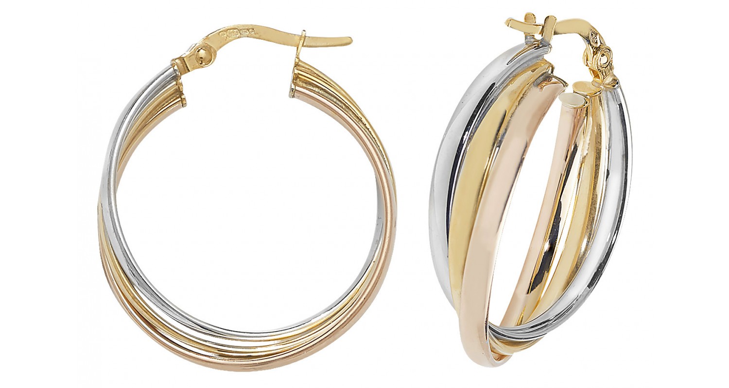 9ct Three Colour Gold Hoop Earrings