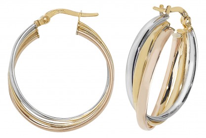 9ct Three Colour Gold Hoop Earrings