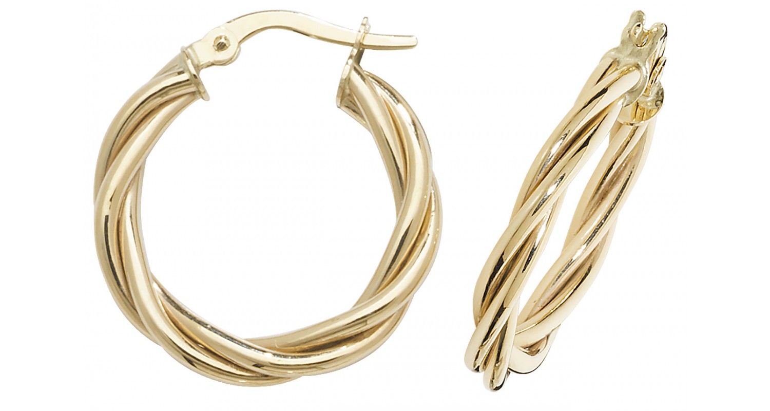 9ct Yellow Gold Hollow Hoop Twist Earrings