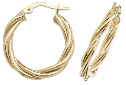 9ct Yellow Gold Hollow Hoop Twist Earrings