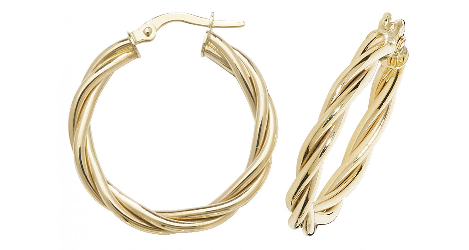 9ct Yellow Gold Hollow Hoop Twist Earrings