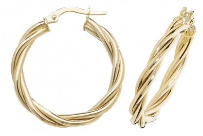 9ct Yellow Gold Hollow Hoop Twist Earrings