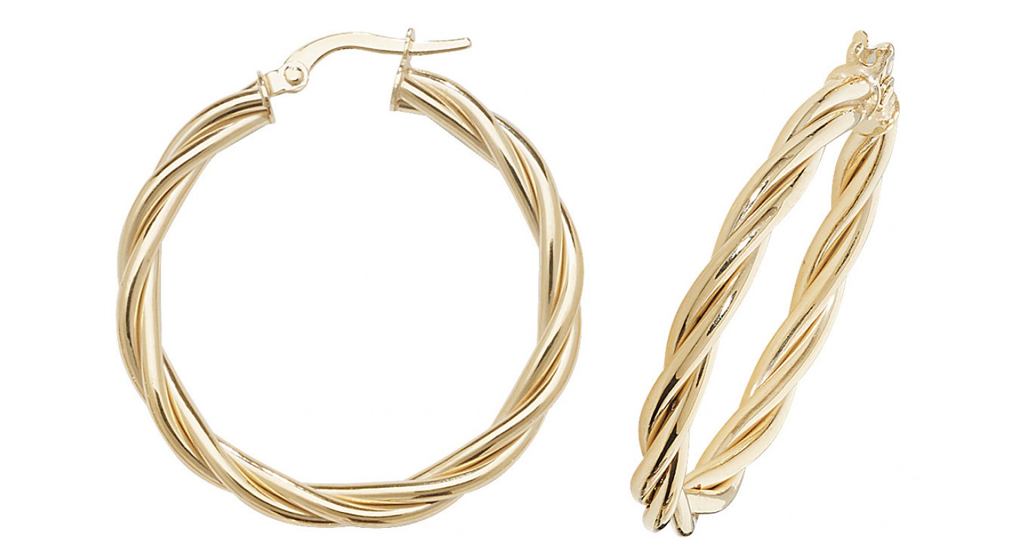 9ct Yellow Gold Hollow Hoop Twist Earrings