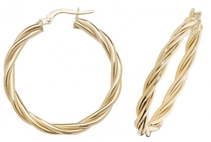 9ct Yellow Gold Hollow Hoop Twist Earrings