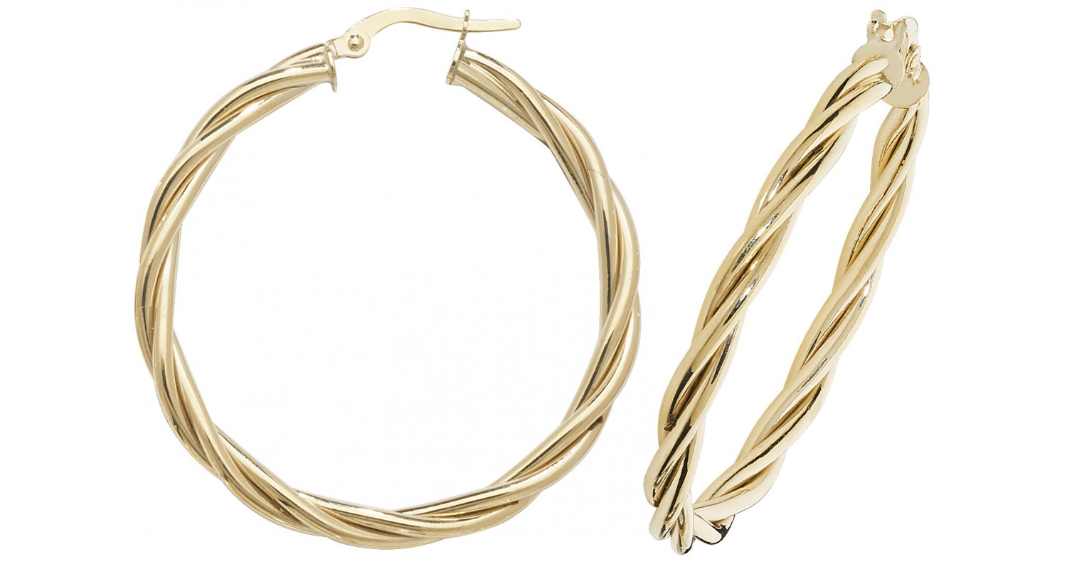 9ct Yellow Gold Hollow Hoop Twist Earrings