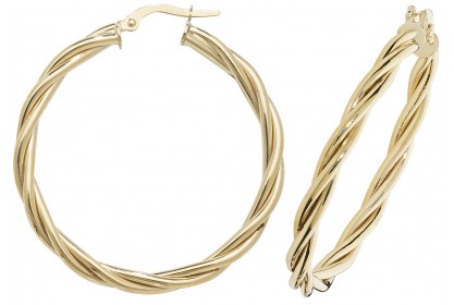 9ct Yellow Gold Hollow Hoop Twist Earrings