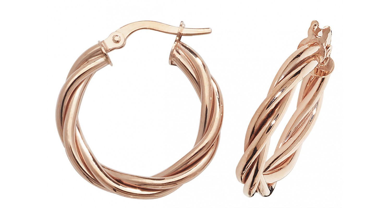 9ct Rose Gold Hollow Twist Hoop Earrings