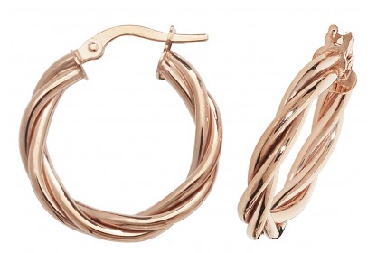 9ct Rose Gold Hollow Twist Hoop Earrings