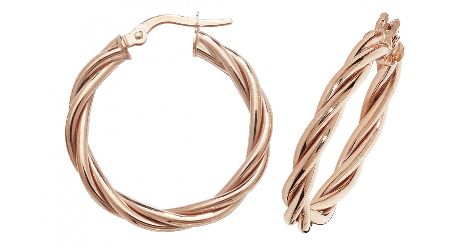 9ct Rose Gold Hollow Twist Hoop Earrings