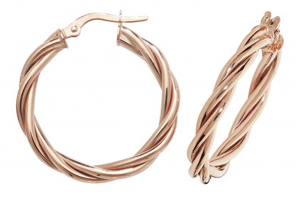 9ct Rose Gold Hollow Twist Hoop Earrings