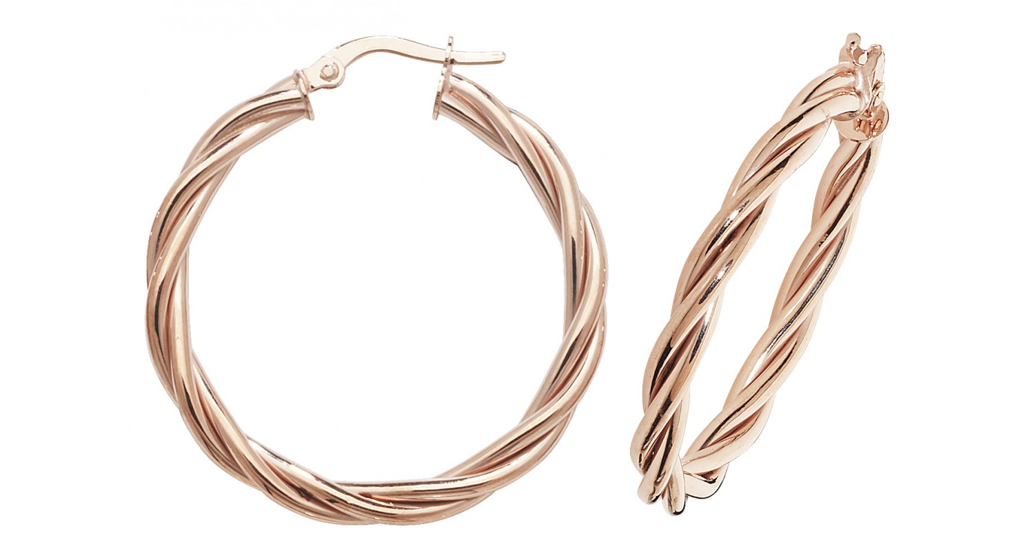 9ct Rose Gold Hollow Twist Hoop Earrings