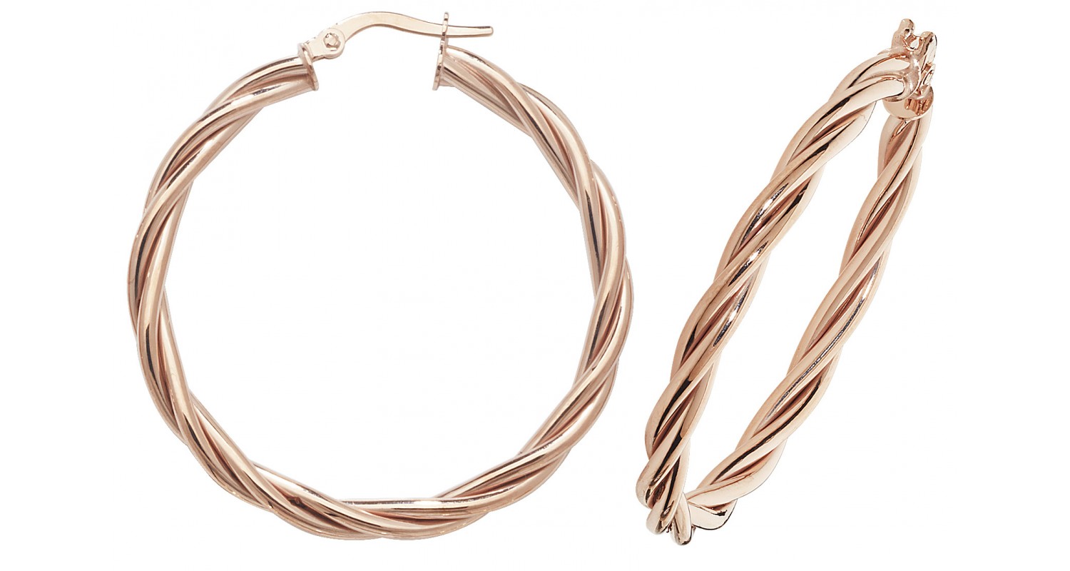  9ct Rose Gold Hollow Twist Hoop Earrings