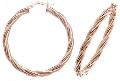  9ct Rose Gold Hollow Twist Hoop Earrings