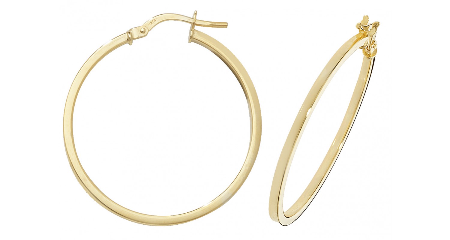 9ct Yellow Gold Square Hoop Earrings