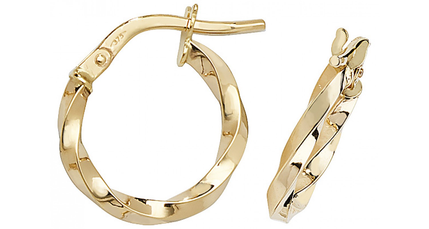 9ct Yellow Gold Twist Hoop Earrings