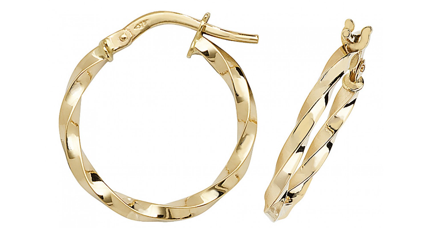 9ct Yellow Gold Twist Hoop Earrings