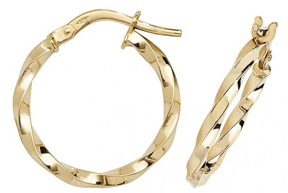 9ct Yellow Gold Twist Hoop Earrings