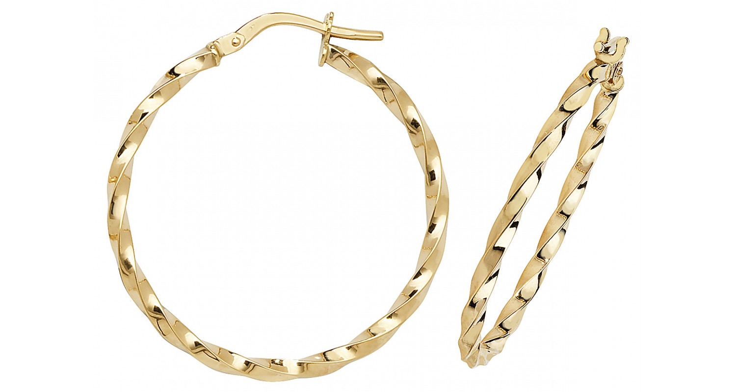 9ct Yellow Gold Twist Hoop Earrings