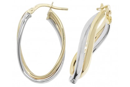 9ct Yellow And White Gold Interlocking Oval Hoops