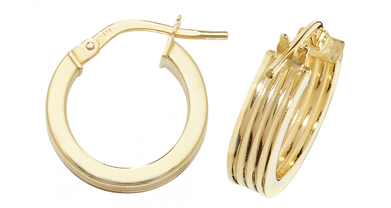 9ct Yellow Gold Diamond Cut Hoop Earrings