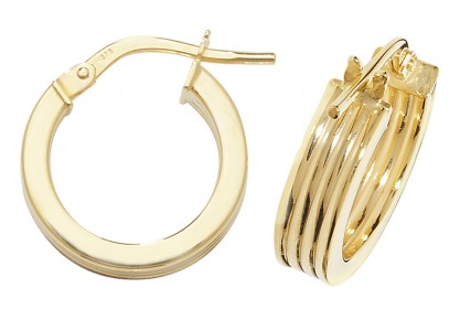 9ct Yellow Gold Diamond Cut Hoop Earrings