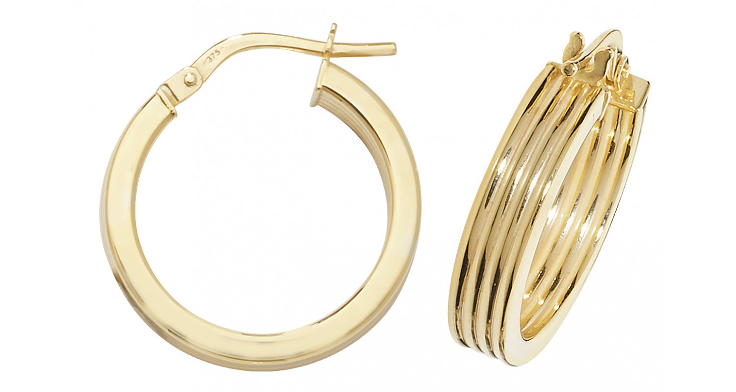 9ct Yellow Gold Diamond Cut Hoop Earrings