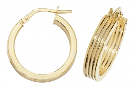 9ct Yellow Gold Diamond Cut Hoop Earrings