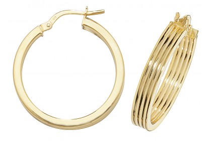 9ct Yellow Gold Diamond Cut Hoop Earrings