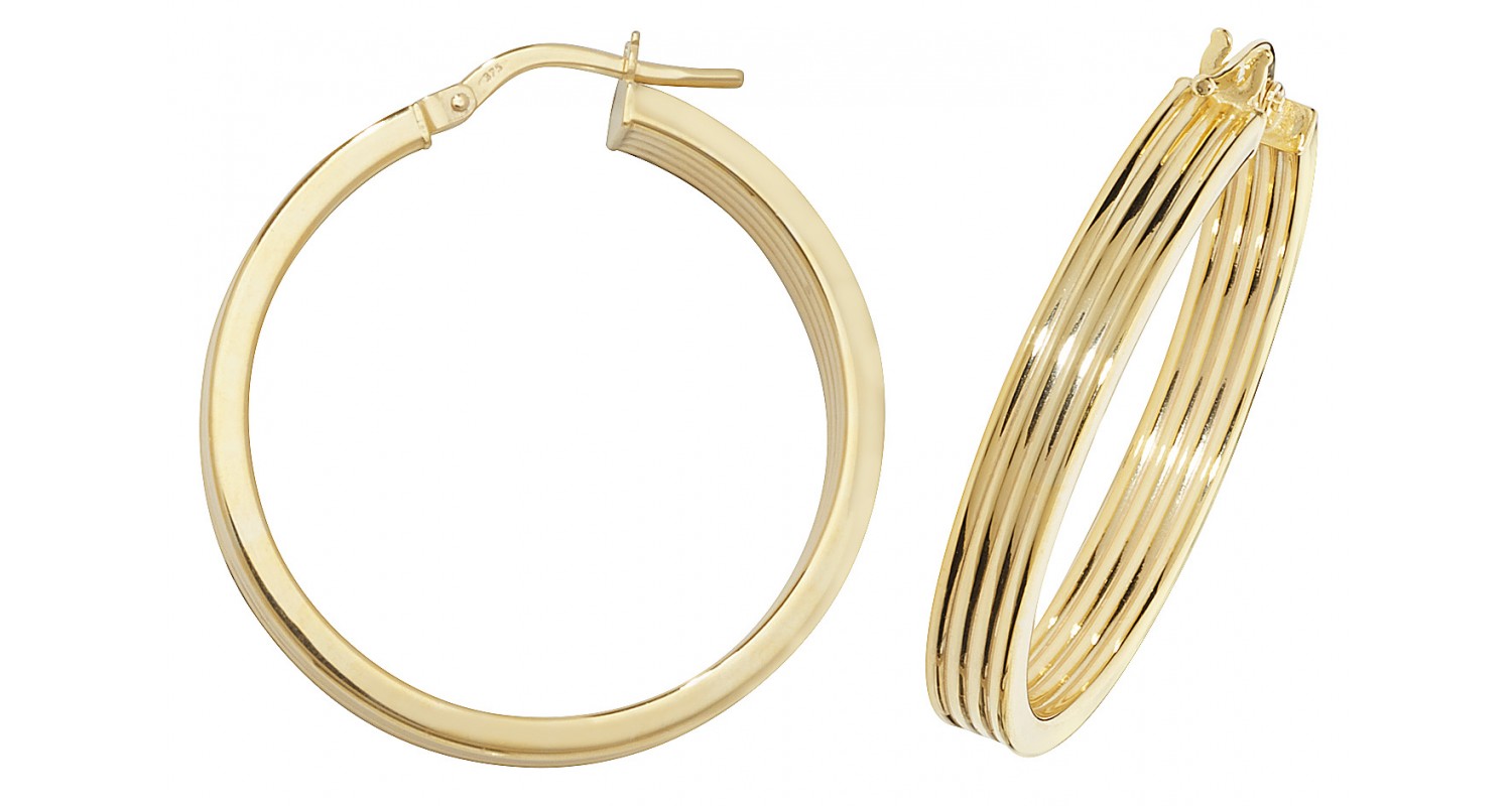 9ct Yellow Gold Diamond Cut Hoop Earrings