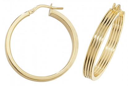 9ct Yellow Gold Diamond Cut Hoop Earrings