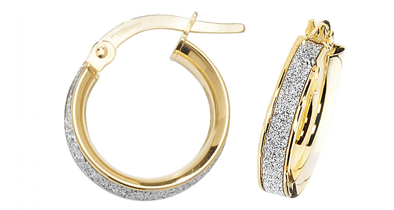 9ct Yellow Gold Stardust Sparkle Hoop Earrings