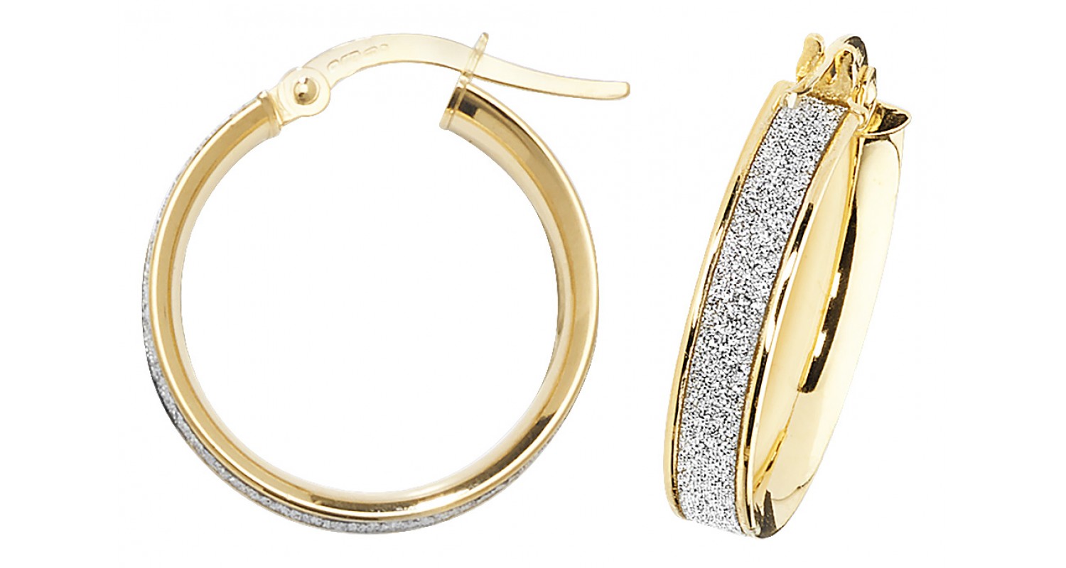 9ct Yellow Gold Stardust Sparkle Hoop Earrings