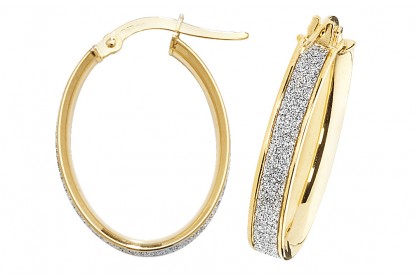 9ct Yellow Gold Stardust Sparkle Oval Hoop Earrings