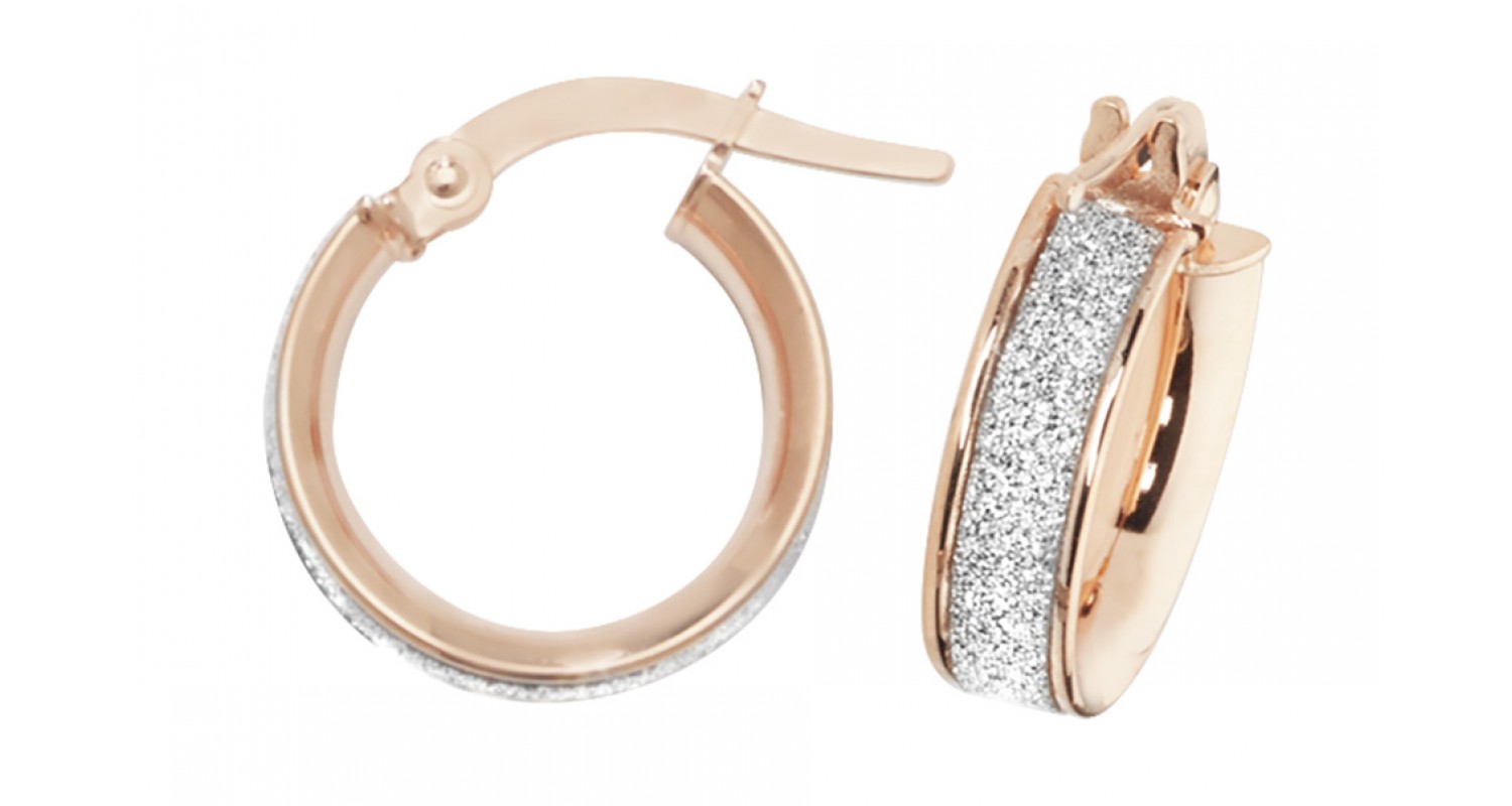 9ct Rose Gold Stardust Sparkle Hoop Earrings