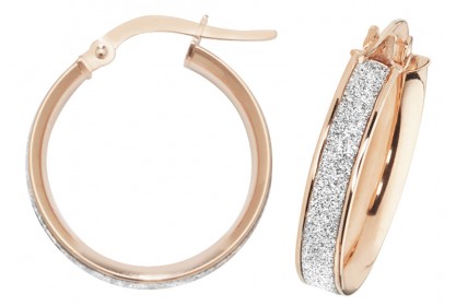 9ct Rose Gold Stardust Sparkle Hoop Earrings