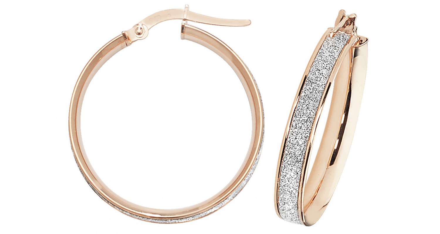 9ct Rose Gold Stardust Sparkle Hoop Earrings