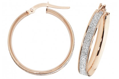 9ct Rose Gold Stardust Sparkle Hoop Earrings