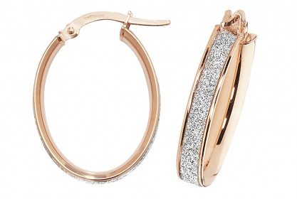 9ct Rose Gold Stardust Sparkle Oval Hoop Earrings