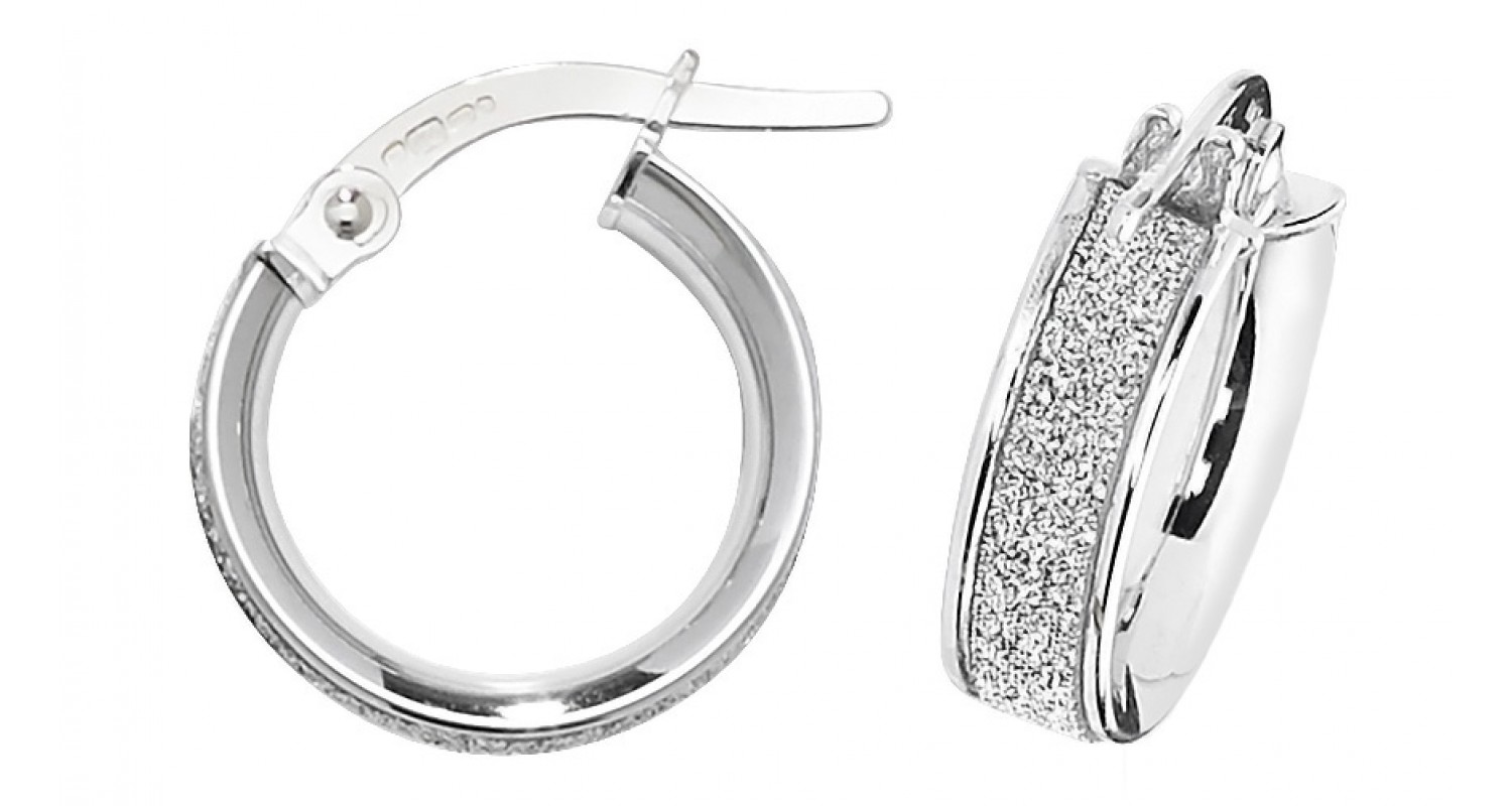 9ct White Gold Stardust Sparkle Hoop Earrings