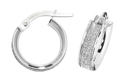 9ct White Gold Stardust Sparkle Hoop Earrings