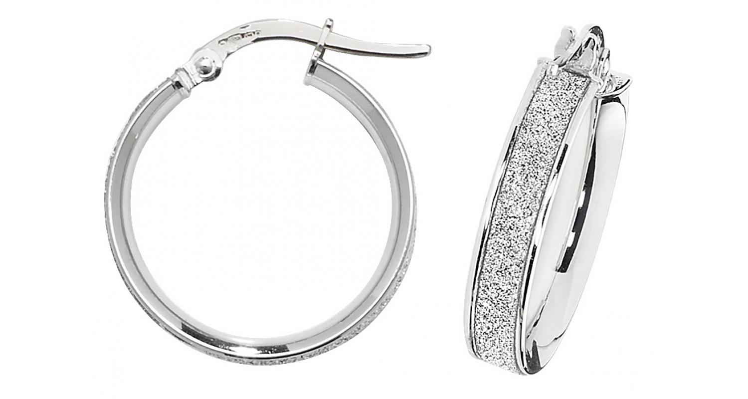 9ct White Gold Stardust Sparkle Hoop Earrings