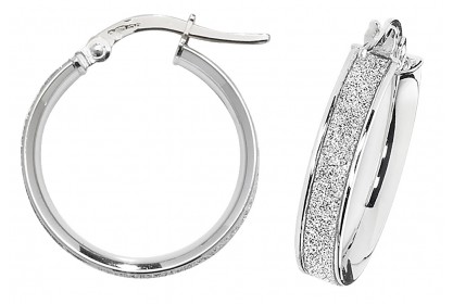 9ct White Gold Stardust Sparkle Hoop Earrings