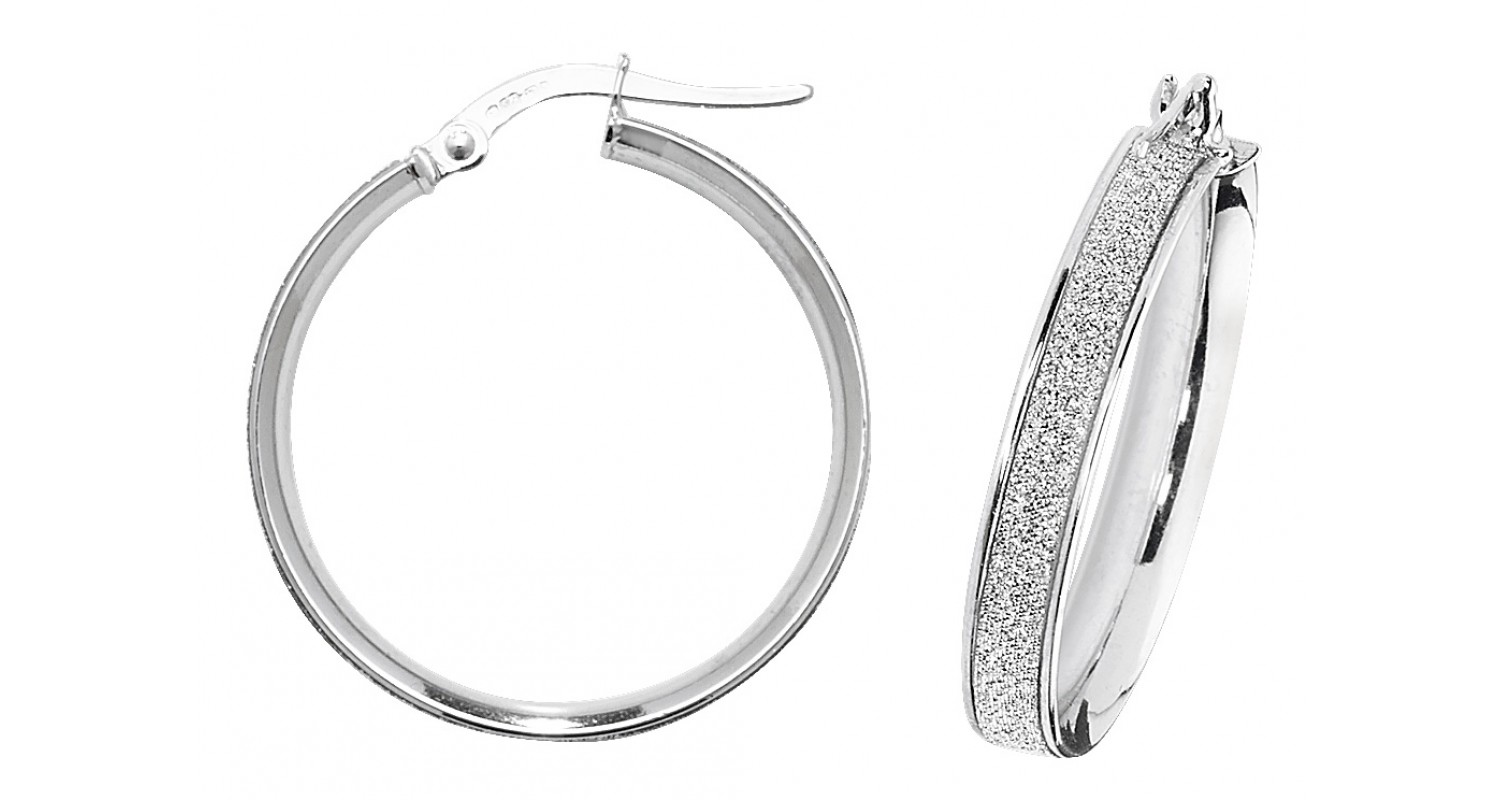 9ct White Gold Stardust Sparkle Hoop Earrings