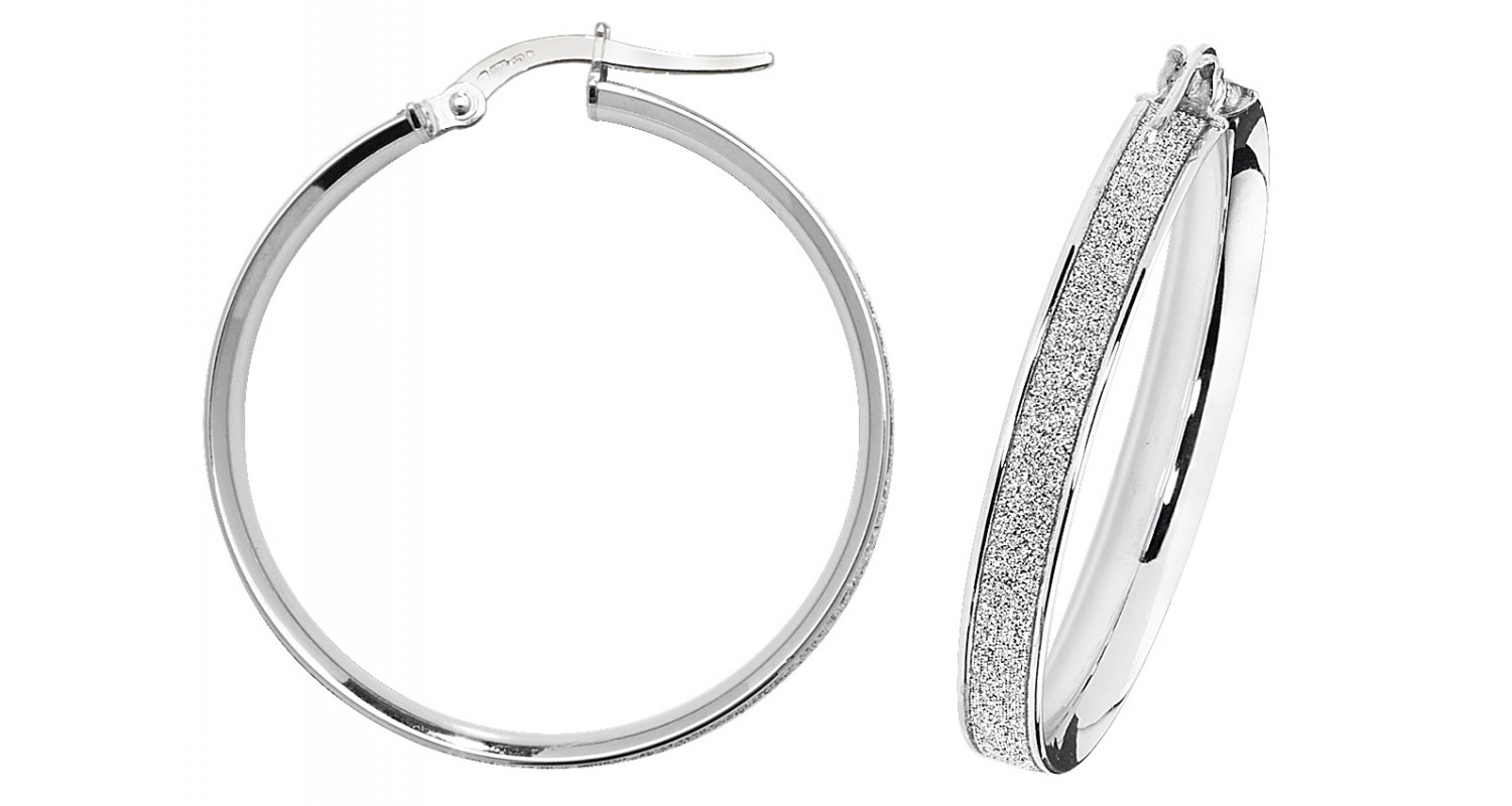 9ct White Gold Stardust Sparkle Hoop Earrings