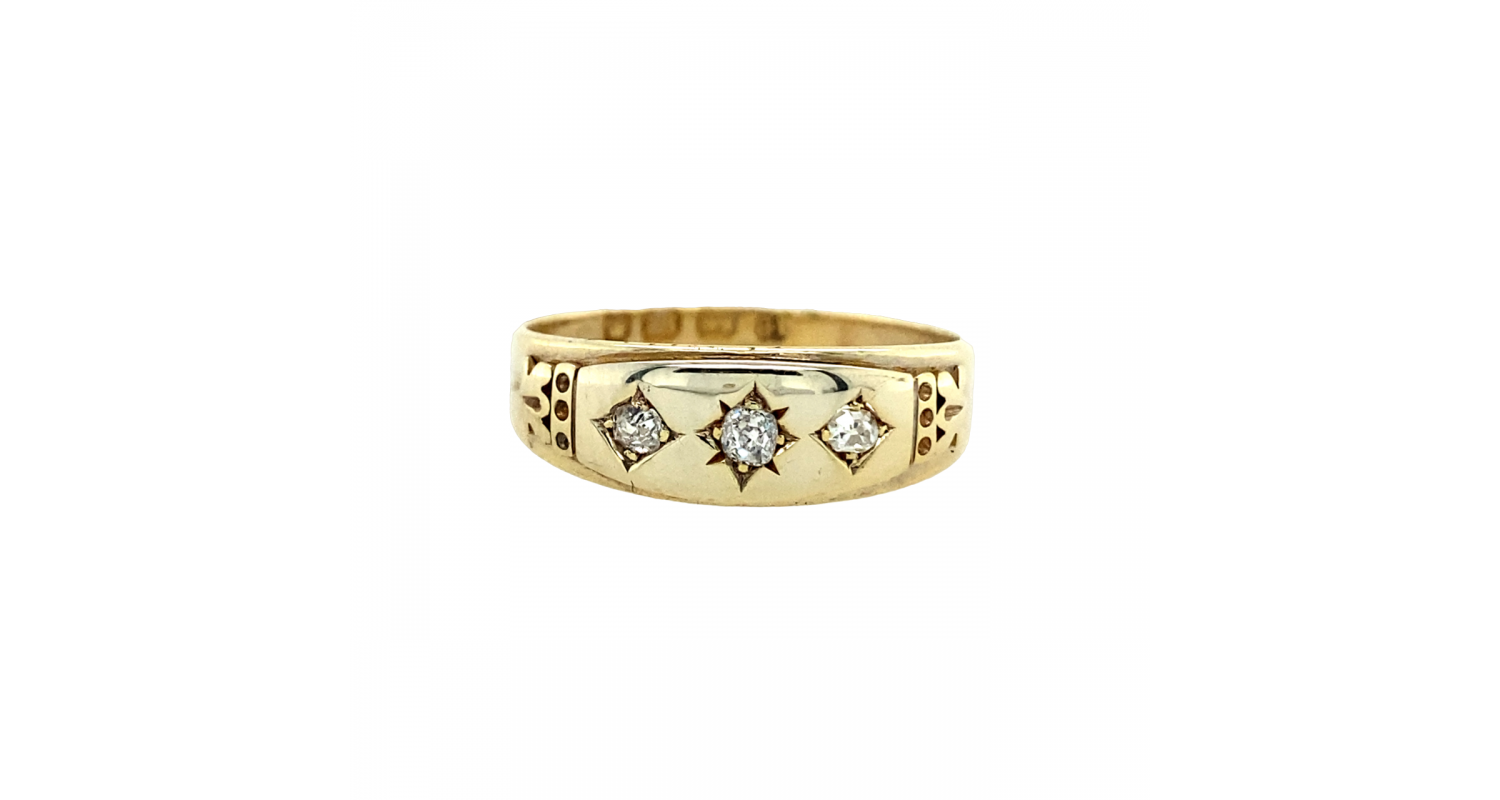 18ct Yellow Gold Old Cut Diamond Trilogy Ring