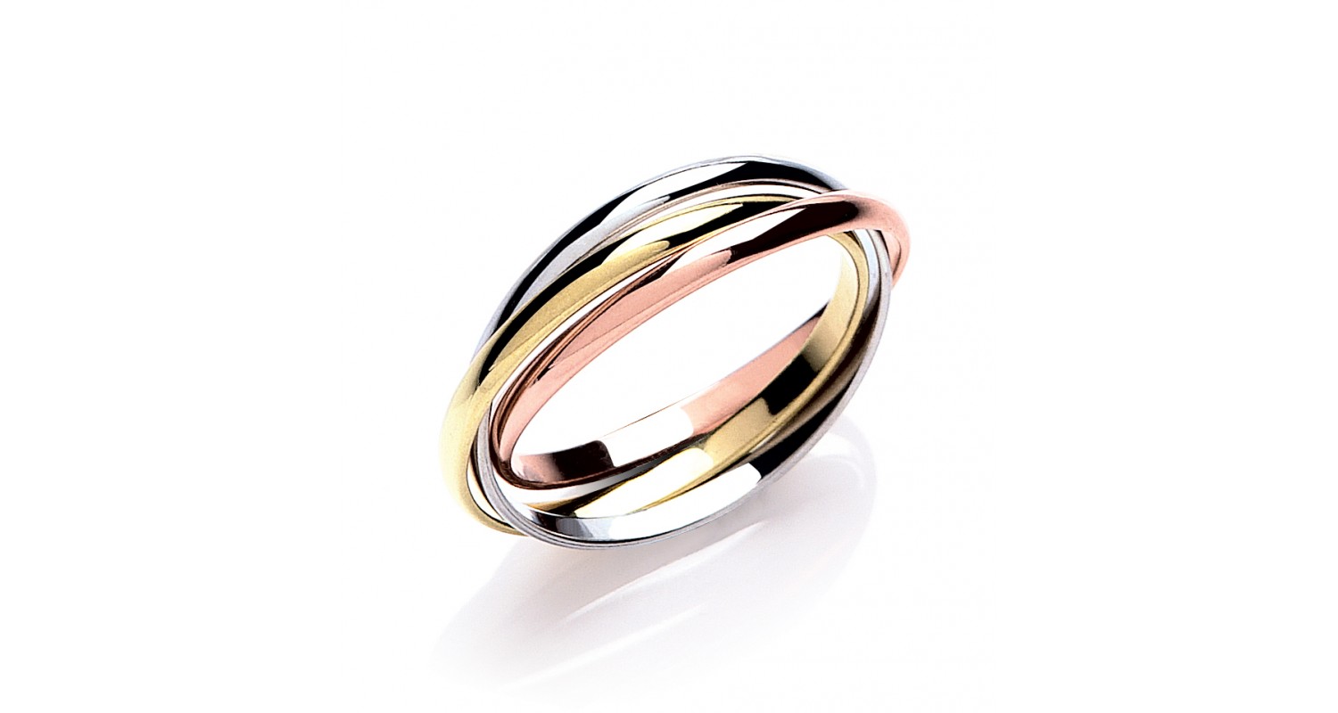 9ct Yellow/White/Rose 2mm Russian Wedding Band