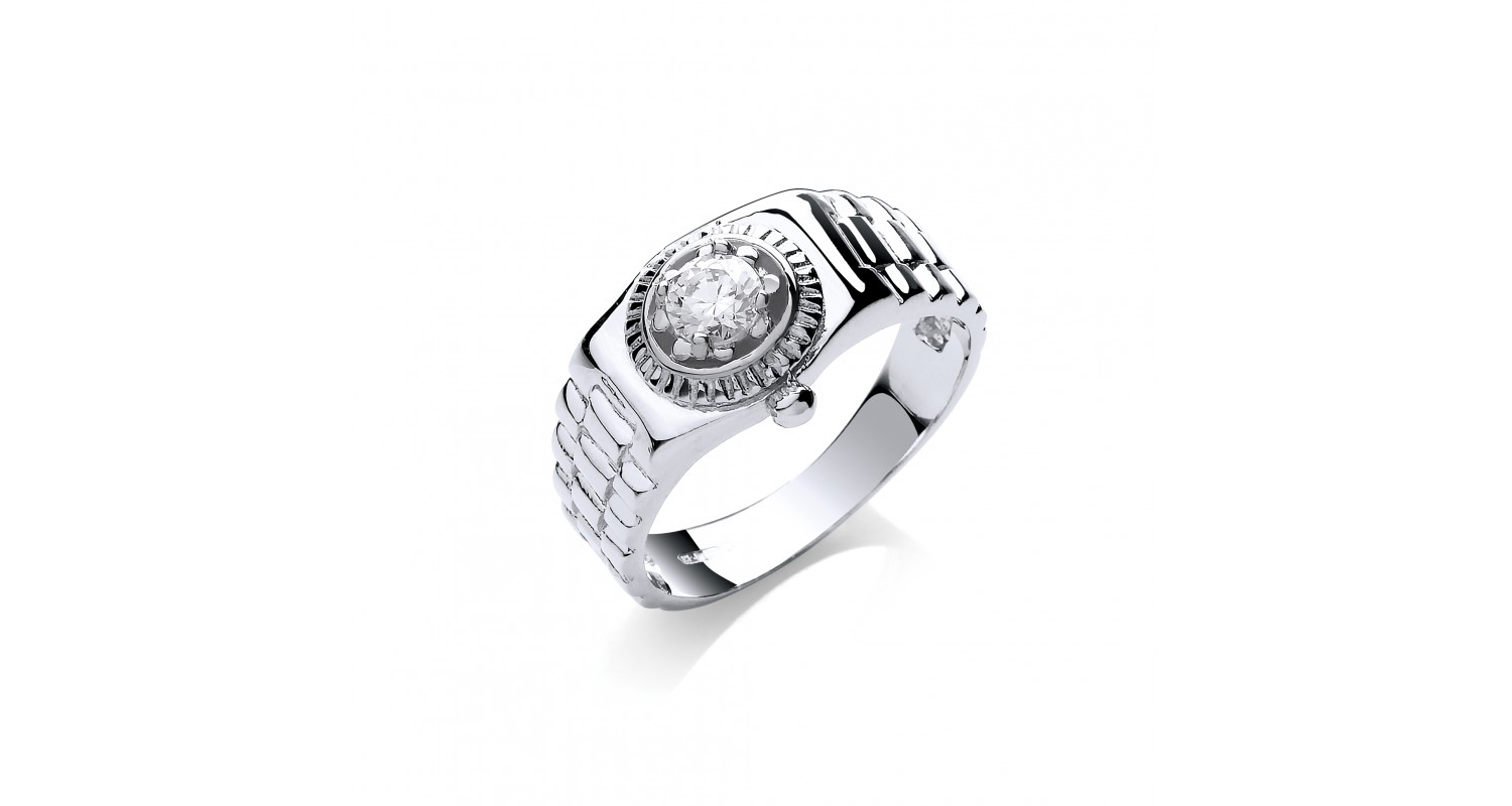 9ct White Gold Rolex Style CZ Ring