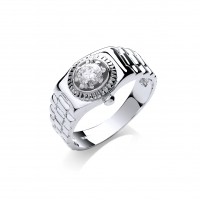 9ct White Gold Rolex Style CZ Ring